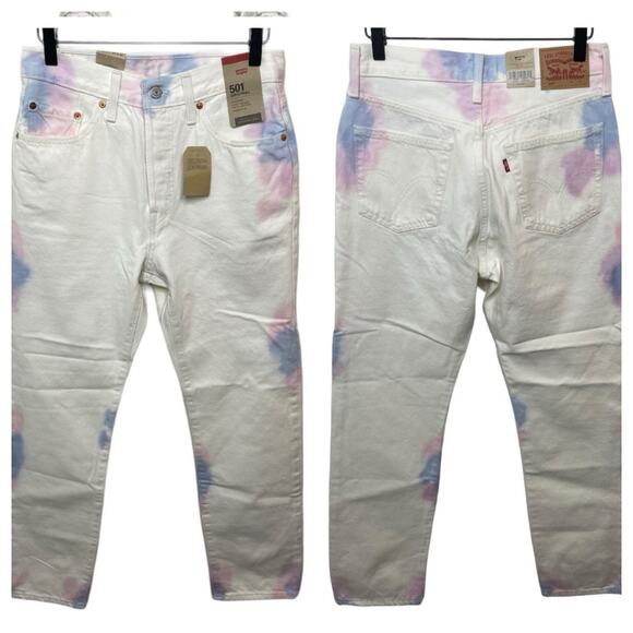 NEW Levi’s 501 Jeans High Rise Straight Leg White Tie-Dye Button Fly Womens 27 - Picture 1 of 10